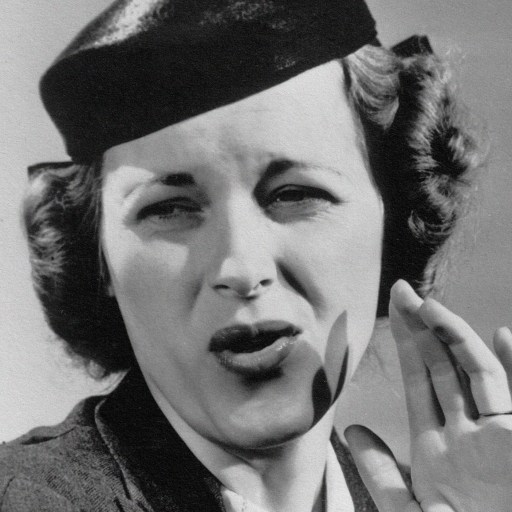 A hat-wearing woman in a black and white photo.