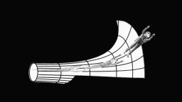 Illustration of an astronaut being propelled through a futuristic, tunnel-like structure against a black background.