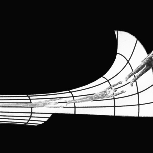 Illustration of an astronaut being propelled through a futuristic, tunnel-like structure against a black background.
