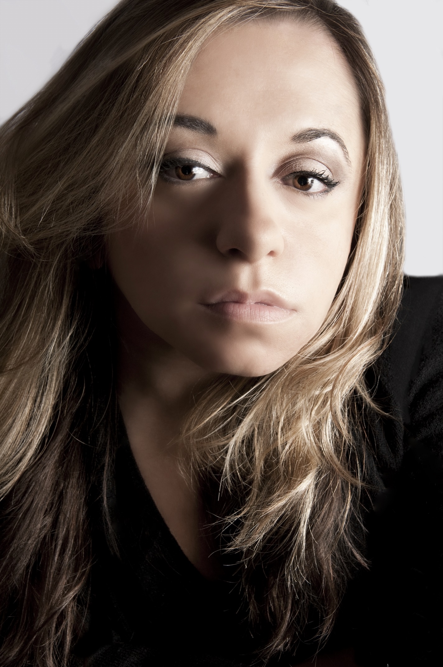 A woman with long hair.