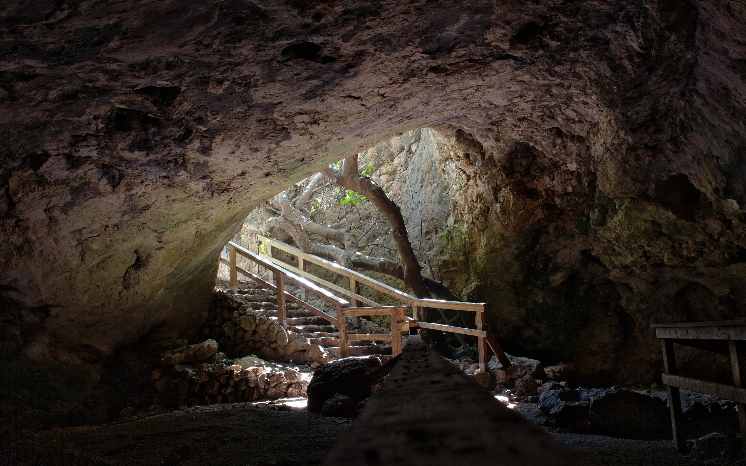 The entrance to a cave