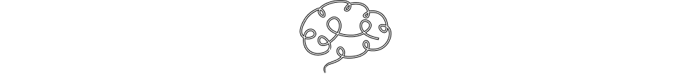 Simple black line drawing of a brain with swirling patterns, resembling a single continuous line, centered on a white background.