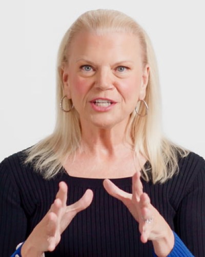 Ginny Rommetty making a gesture with her hands.