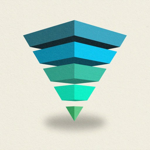 A triangular logo on a white background.