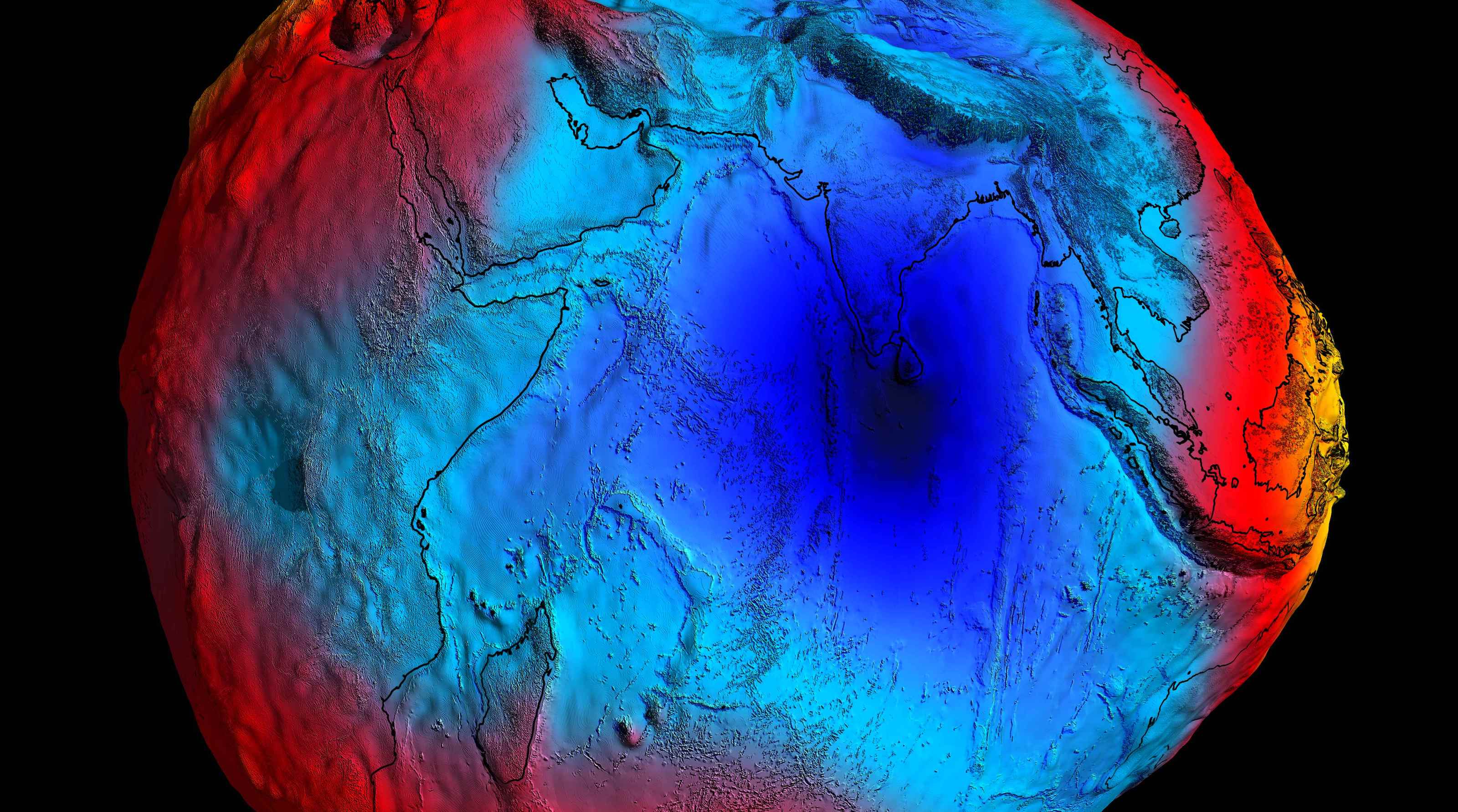 A 3d image of a blue and red sphere.