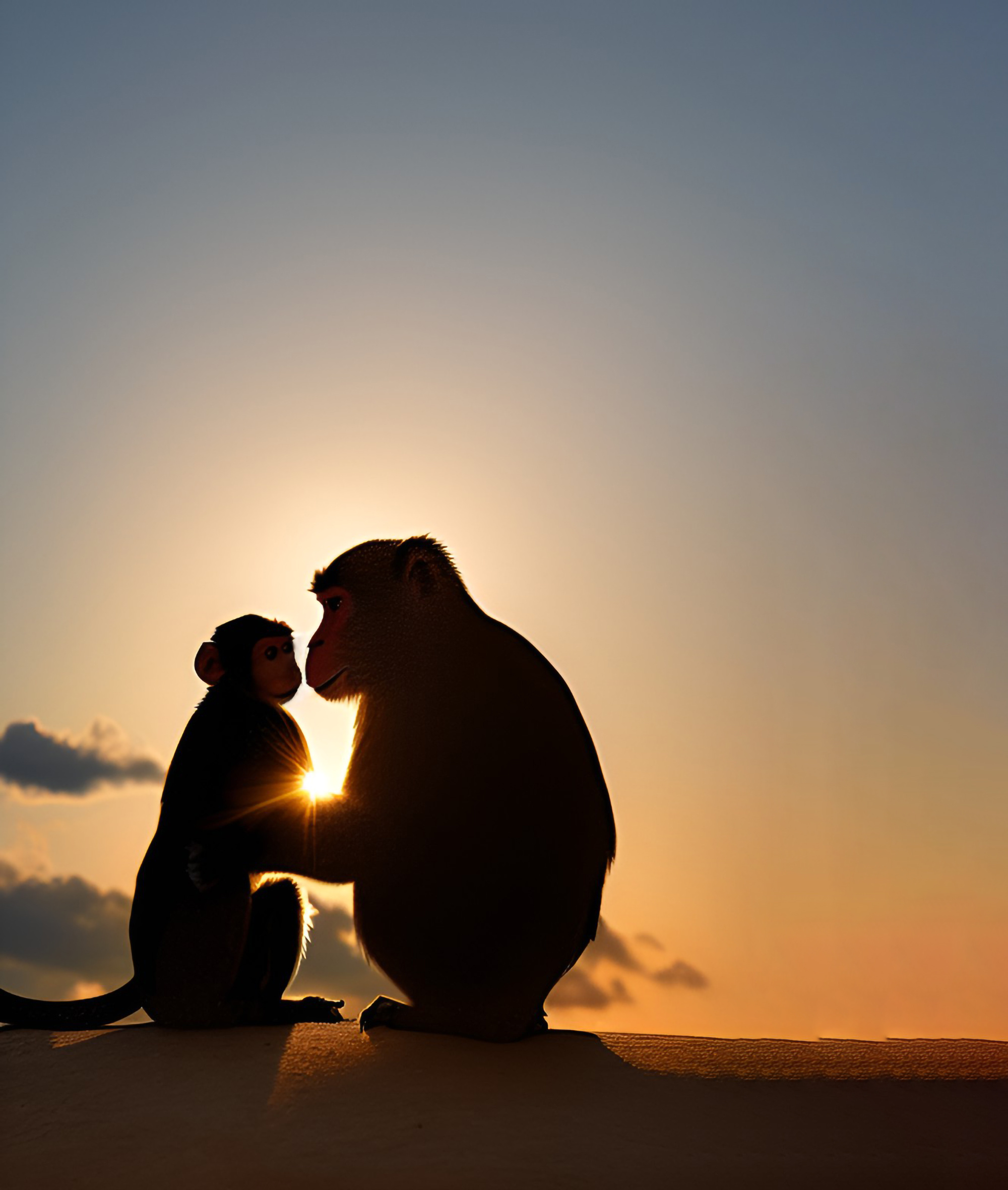 Two monkeys sitting on a sand dune.