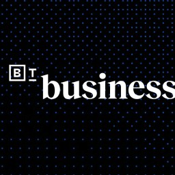 Logo of BT Business with "BT" in a white square followed by the word "business" in white, set against a dark, dotted background.