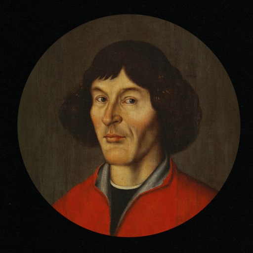 A portrait of a man in a red coat, hinting at Copernicanism through symbolism.