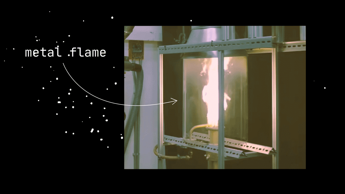 A picture of a metal flame in a metal frame.