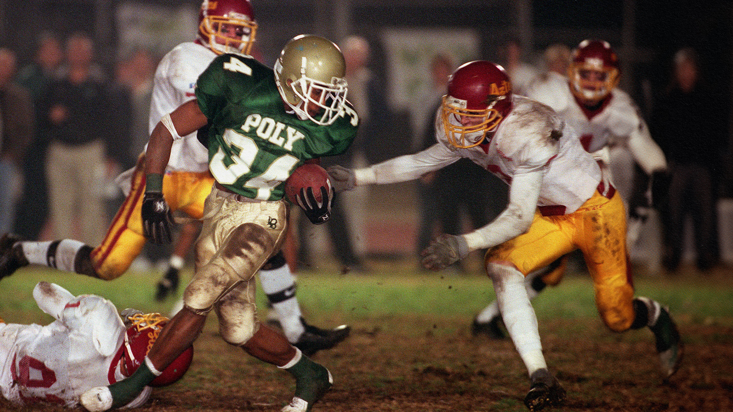 A football player running.