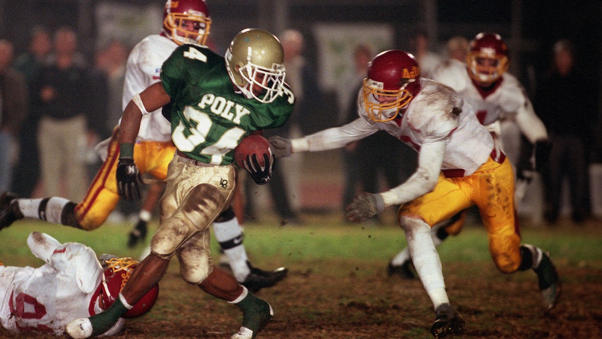 A football player running.