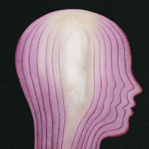 The head of an onion is shown on a black background.