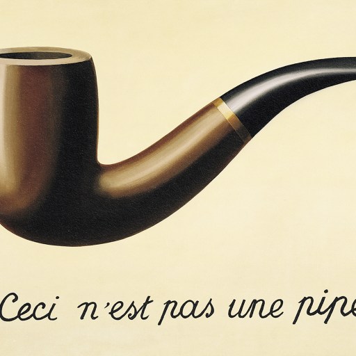 A painting challenging perception with the words 'c'est pas une pipe'.