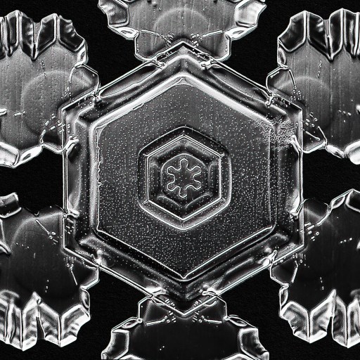 An image of a snowflake on a black background, showcasing its scientific intricacies and ethereal beauty.