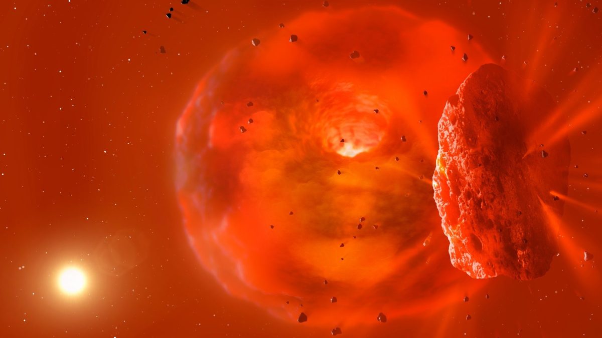 An artist's impression of a planet collision.