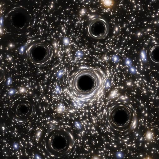 A cluster of black holes in space.