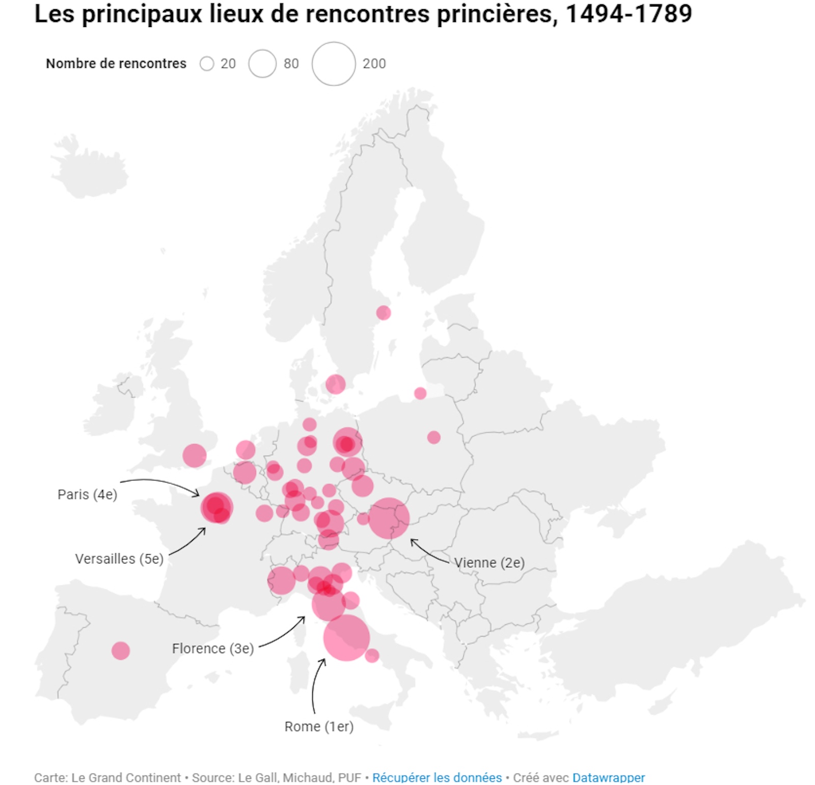 A map of europe with red dots on it.