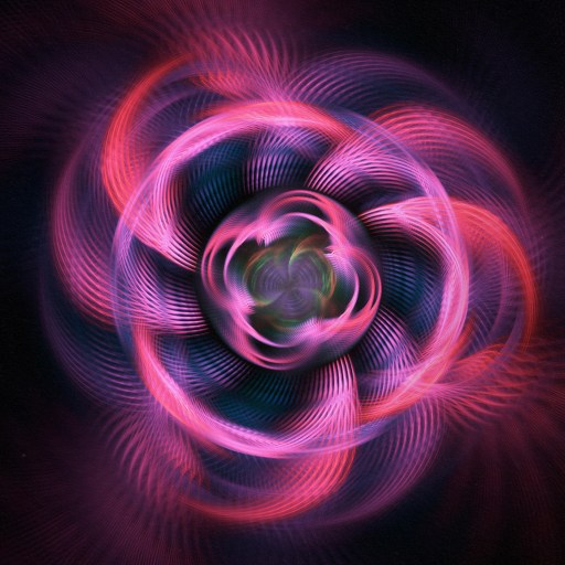 An image of a pink spiral on a black background depicting uncertainty.
