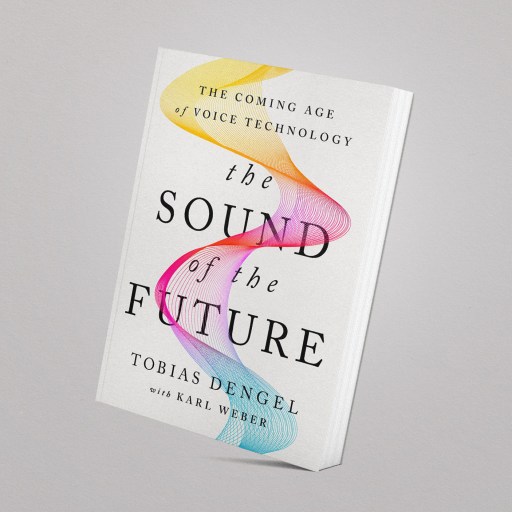 The future book cover with voice tech transformation.