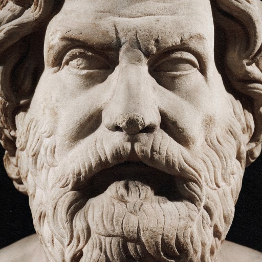 A bust of a man from one of the schools of philosophy that died out.