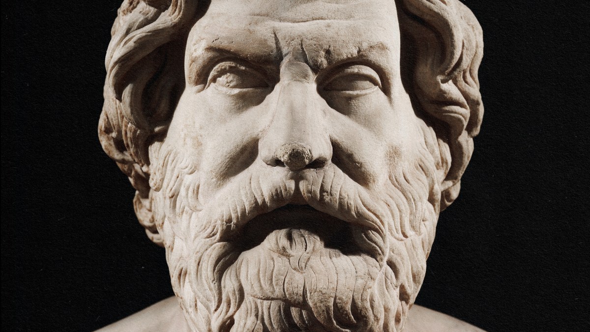 A bust of a man from one of the schools of philosophy that died out.