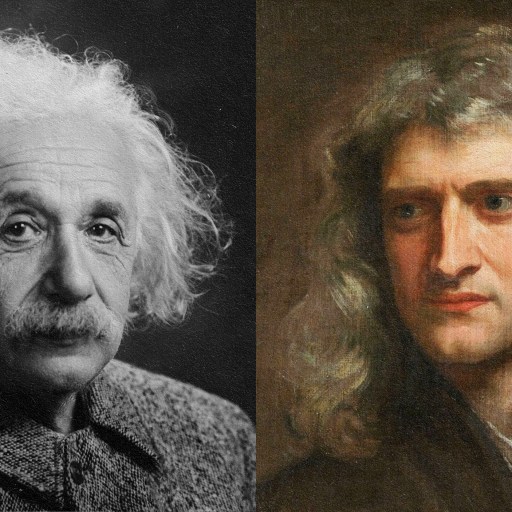 A black and white photo of Albert Einstein demonstrating gravity force.