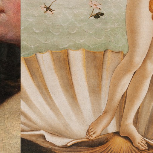 A painting exploring the philosophy of sex through a woman holding a shell.