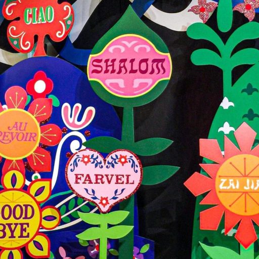 A bunch of colorful signs in a display.