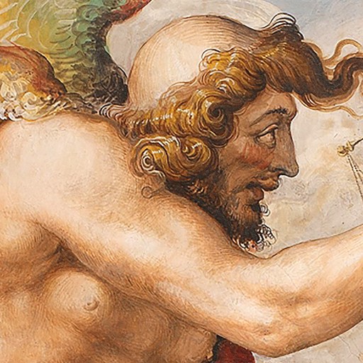 A kairos-inspired painting of an angel holding a telescope, capturing the essence of both timelessness and worldly exploration.