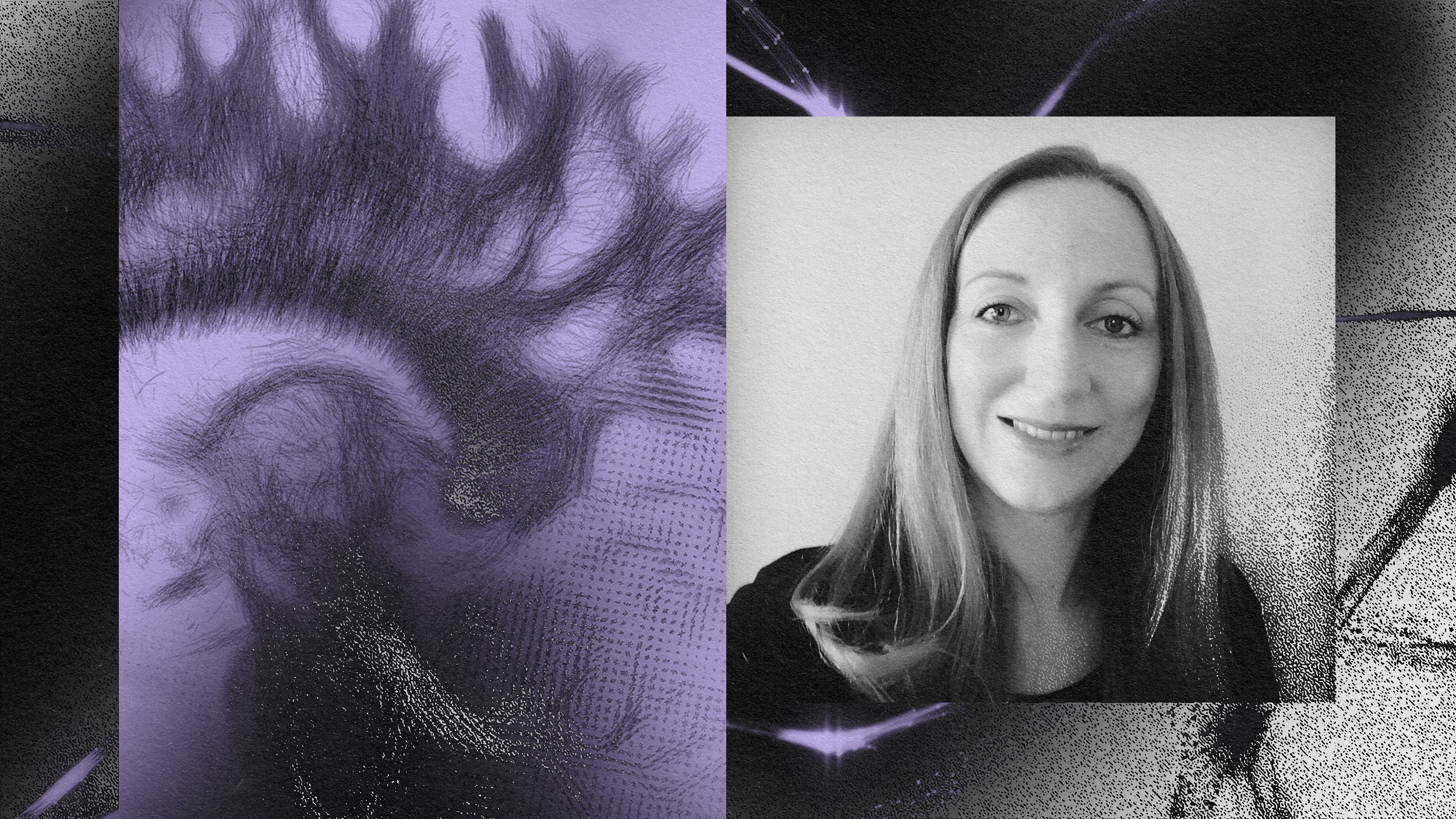 A photo of a woman with a purple and black background, capturing the spirit of memory athletes.