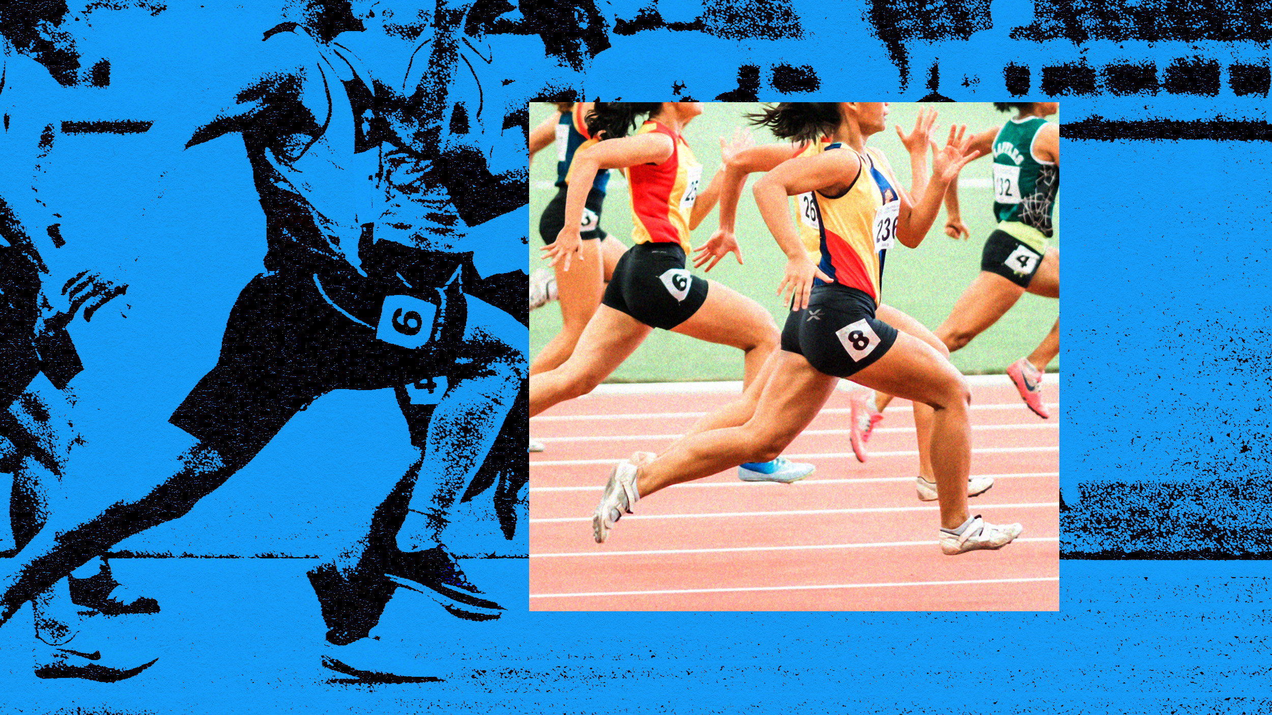 A group of people running on a track.