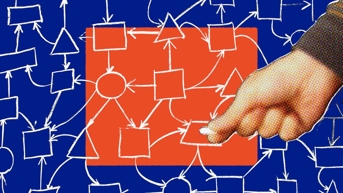 A hand is pointing at a diagram illustrating the tyranny of small decisions.