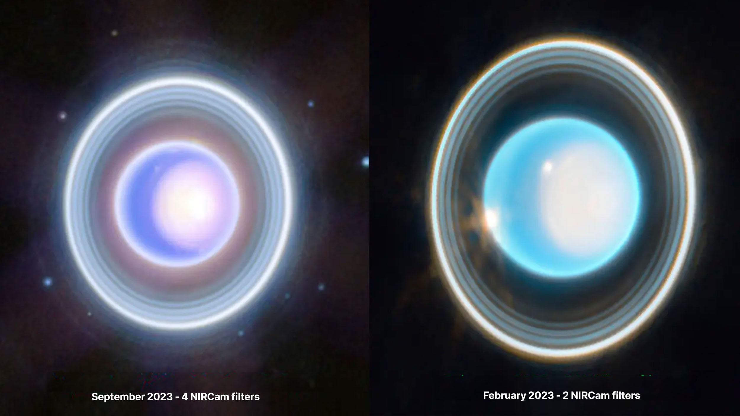 Saturn is shown in one image, while Neptune is shown in a different image.