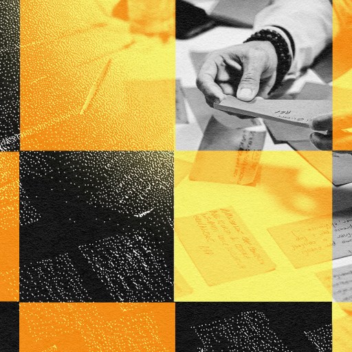 A creative collage of individuals jotting down ideas on a piece of paper to boost innovation.