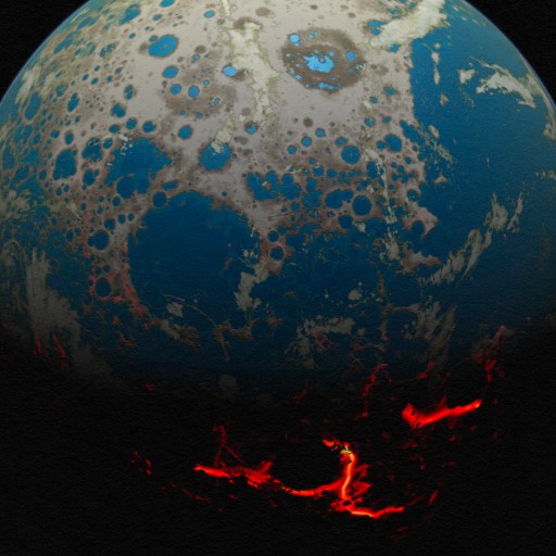 An image of a moon with lava on it.