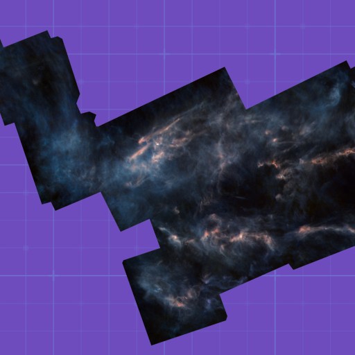Digital artwork of celestial nebula texture applied to a tessellated shape on a purple grid background, where no stars existed.
