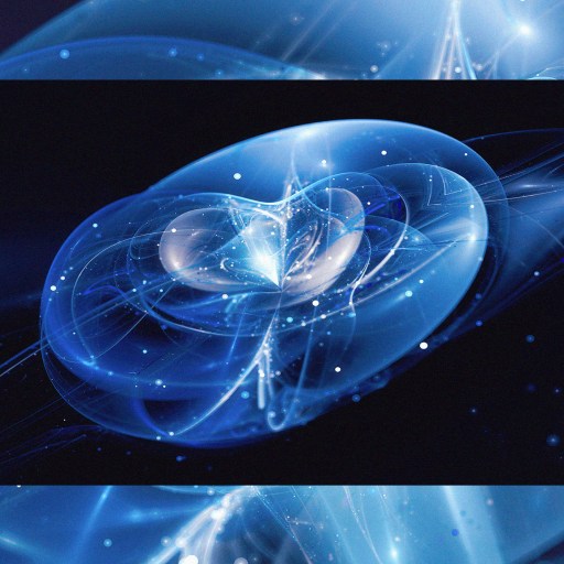 An image of a blue sphere with a black background showcasing particle physics research.