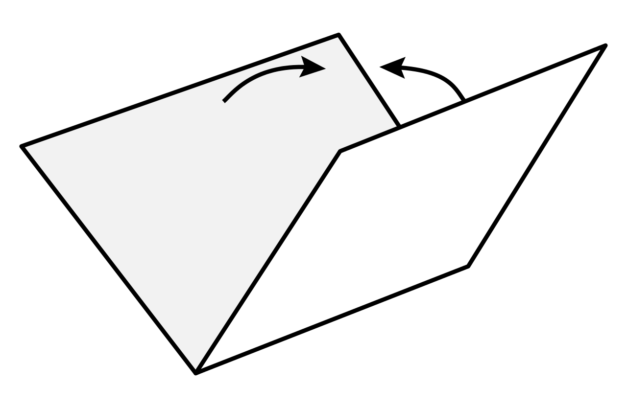 A white sheet of paper with an arrow pointing to it, folded into the shape of a moon.