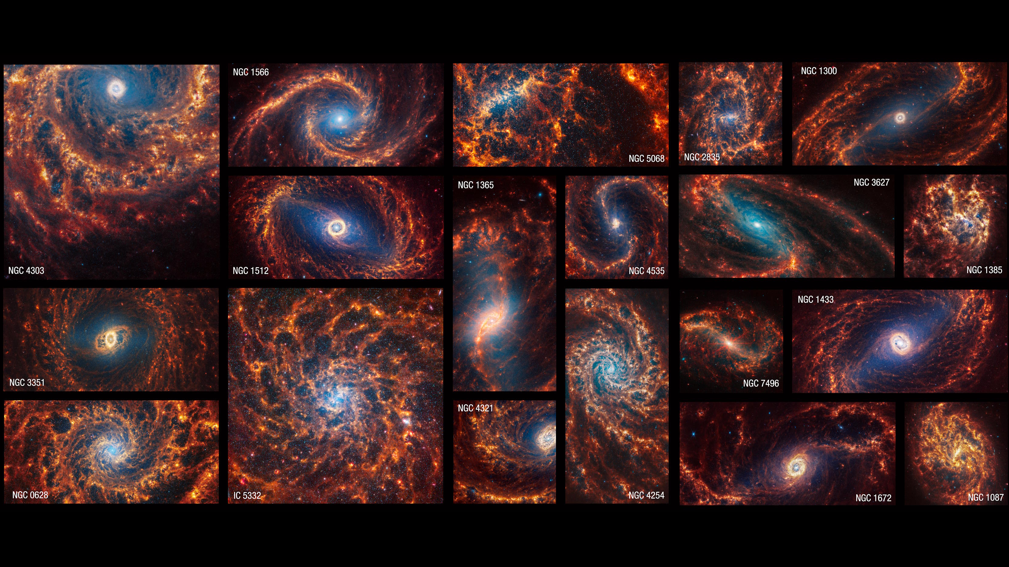A collage of images of spiral galaxies.