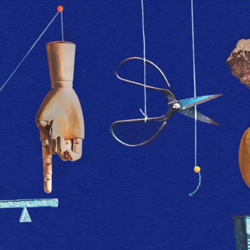 A diverse array of objects hanging from a blue background, fostering innovation.