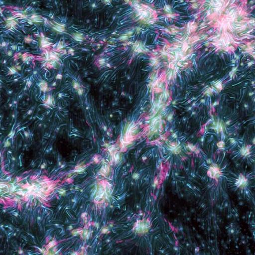 A giant, colorful ring of glowing lines suspended in space