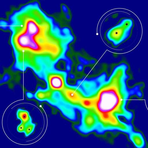 A map of a cluster of stars illustrating star birth.