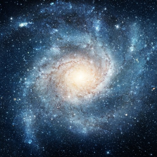 An image of a spiral galaxy in space.