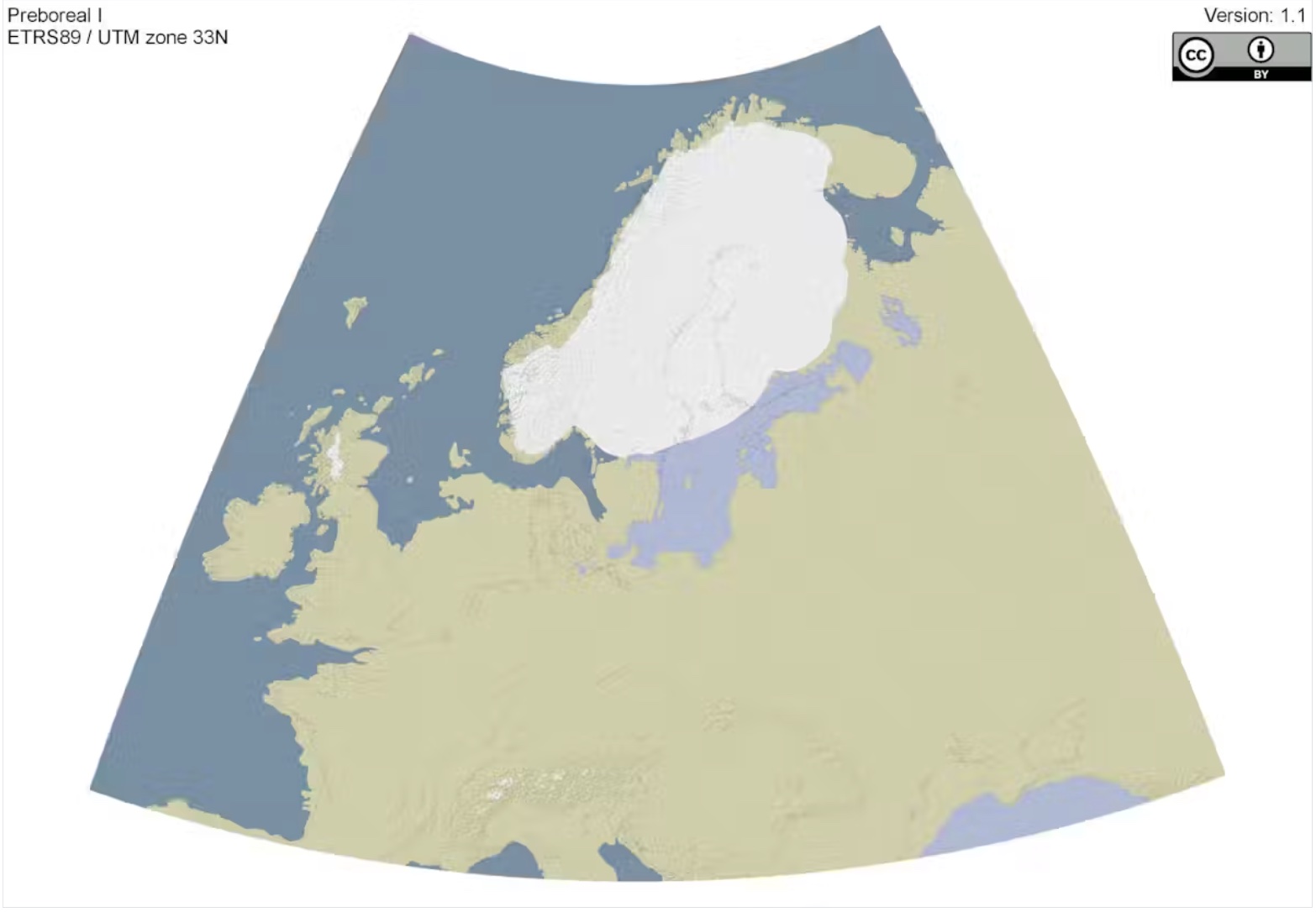 A map showing the location of ice in Europe during the Palaeolithic era.