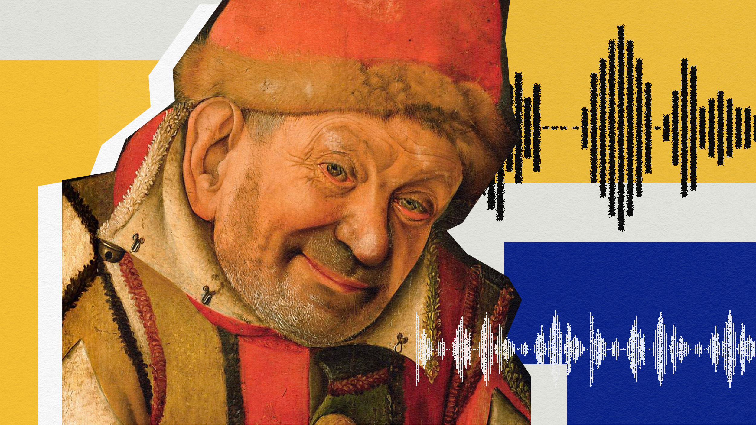 A Jester standing before a sound wave, reminding us to speak truth to power.