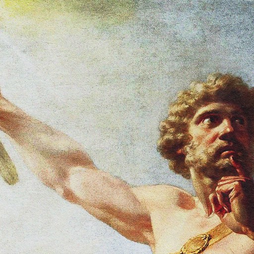 Painting of Prometheus holding a flaming torch aloft.