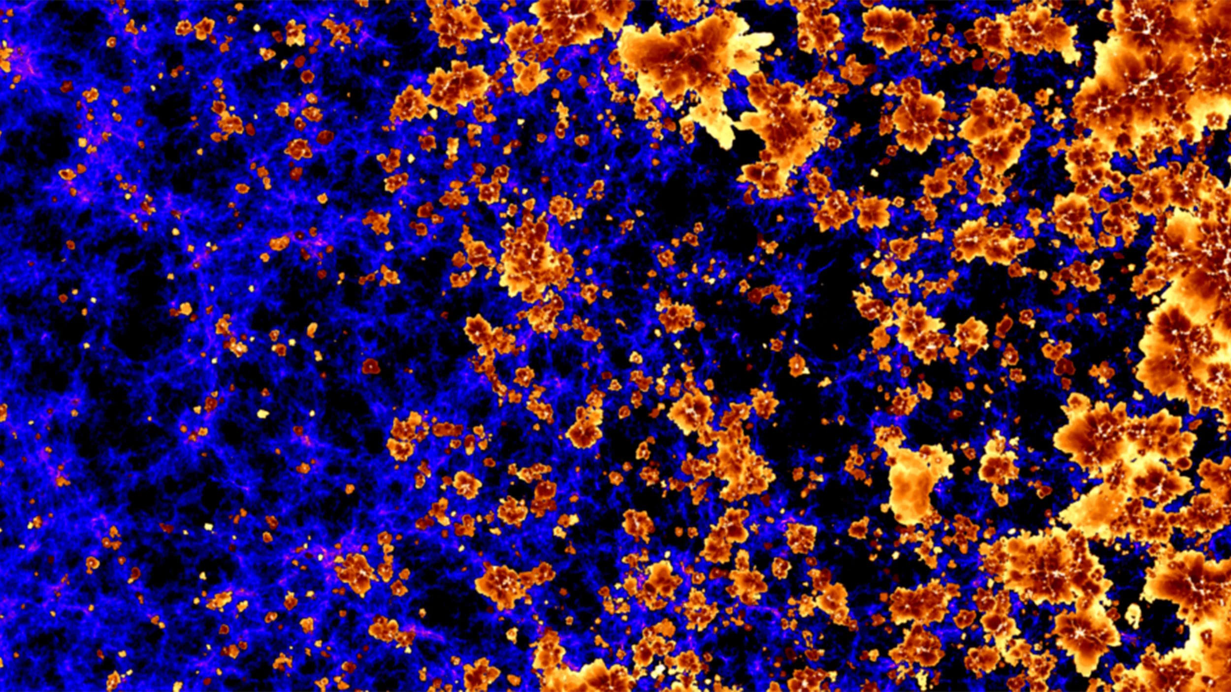This image showcases a striking blue and orange pattern against a black background, making it visible in the universe.