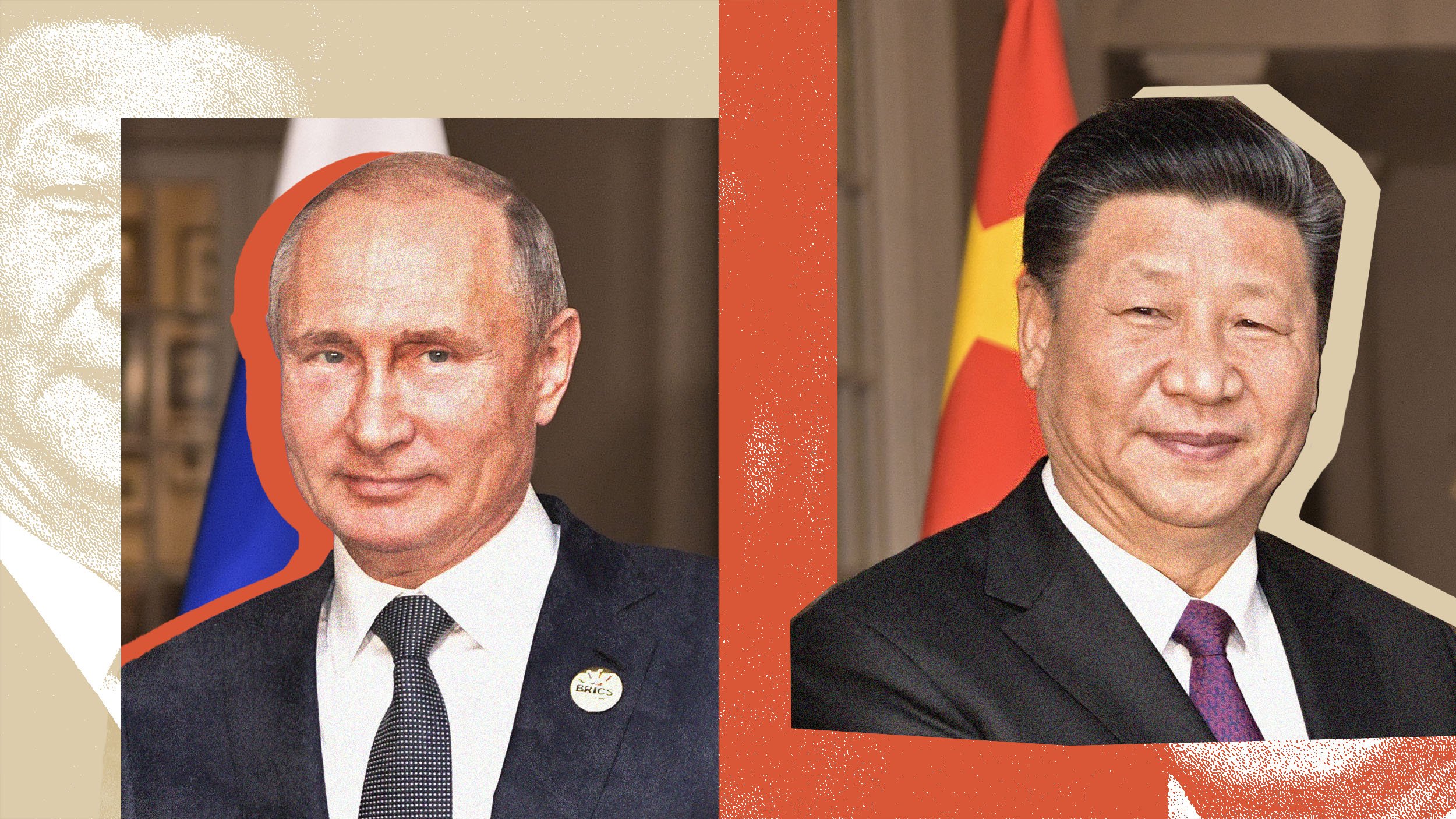 Collage of Vladimir Putin and Xi Jinping.