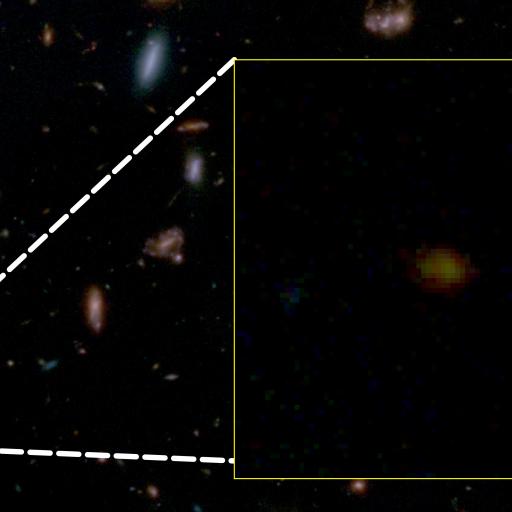 An image of a dead galaxy with a square in the middle taken by JWST.