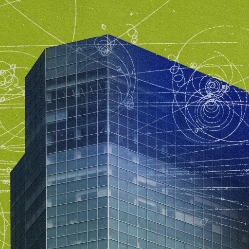 An illustration of a tall building featuring new office concepts.